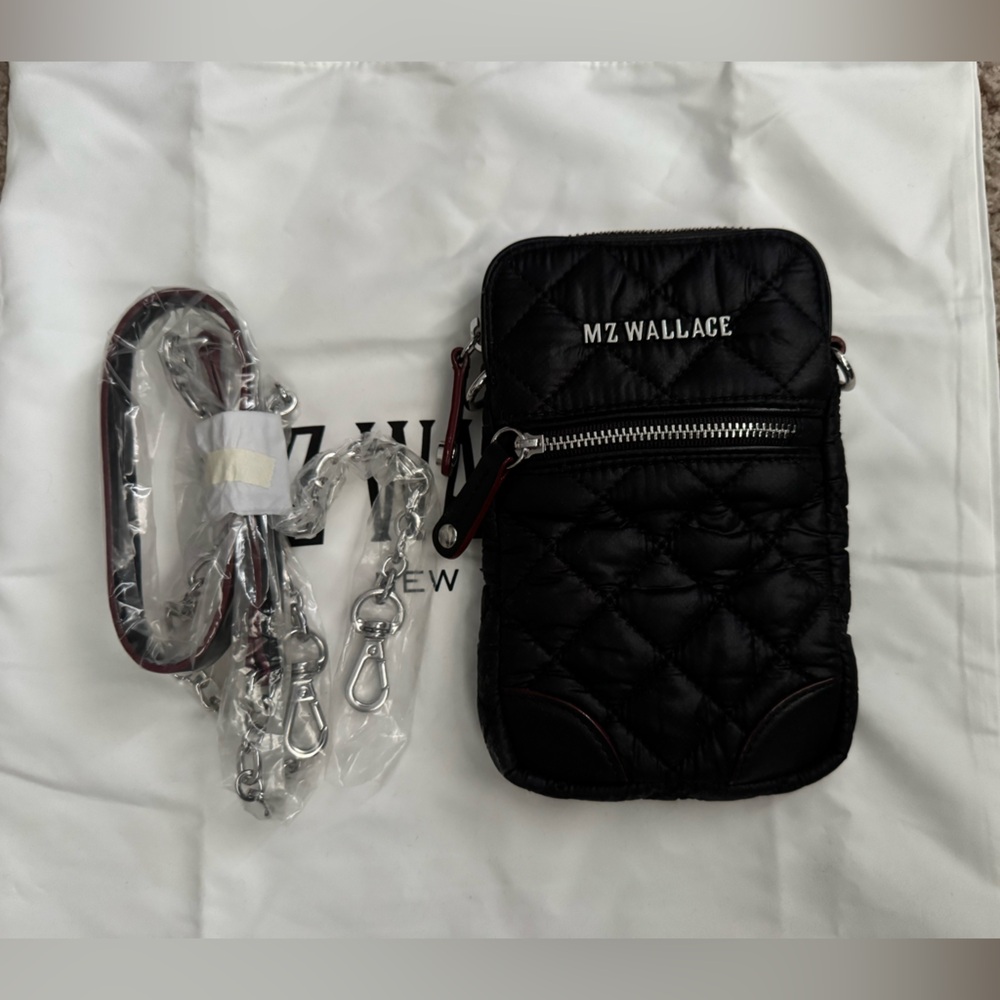 MZ Wallace Black Quilted Pouch with Silver Accents